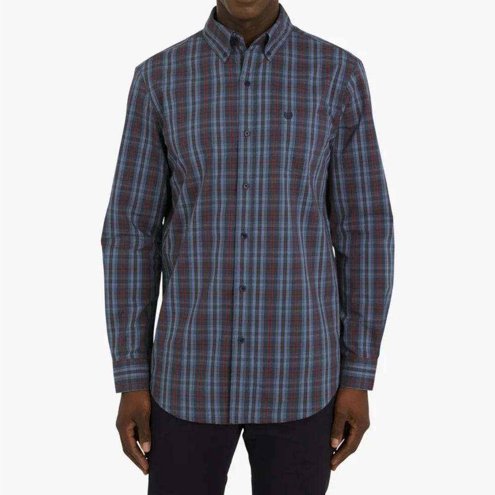 Chaps Long Sleeve Button-Down Shirt midnight navy plaid CVC‎ EASY CARE WOVEN XXL